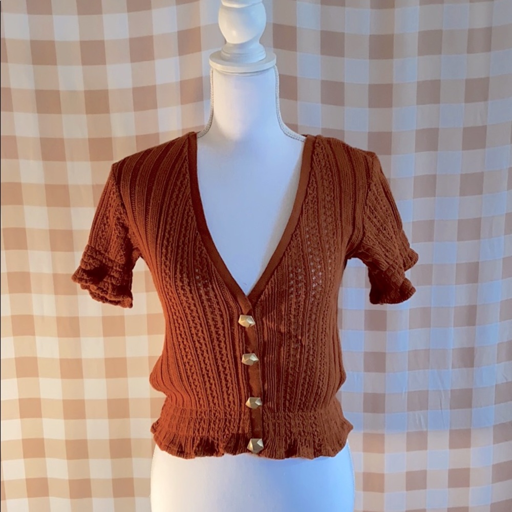 Zara Rust Knit Short Sleeve Top (S)